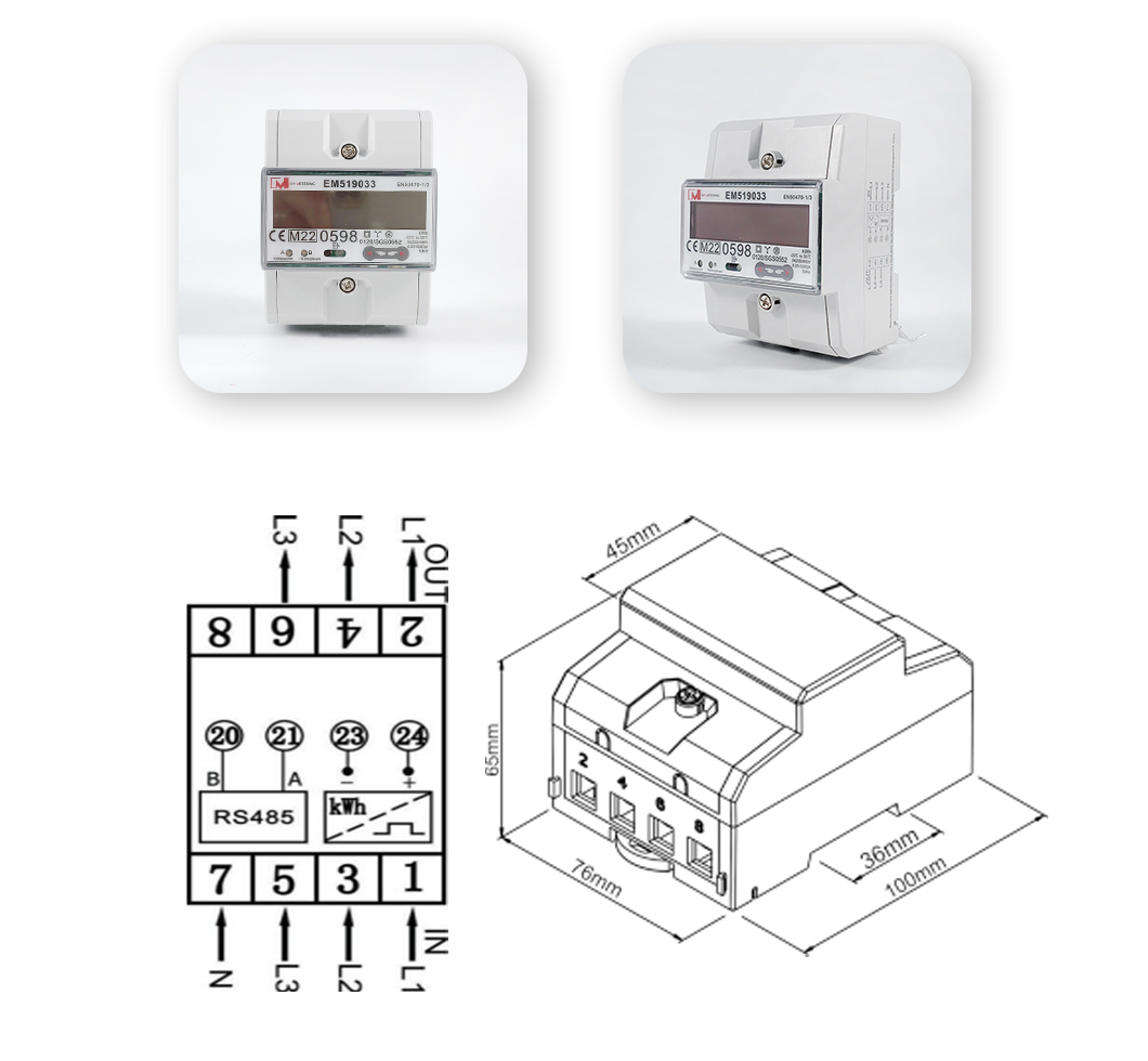 V2G Based Three-Phase Net Meter RS485 Modbus Bi-directional Smartmeter EM519021/33/24