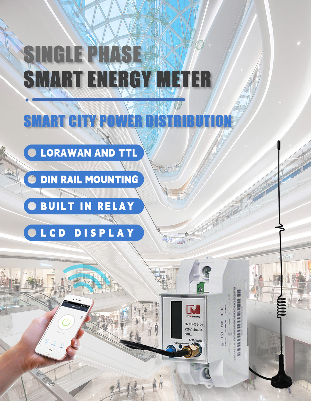 EM114039-01 IOT Intelligent Wireless LoRaWAN Electric Energy Meter Multi- Function Smart Electricity Meter Lora Power Meters