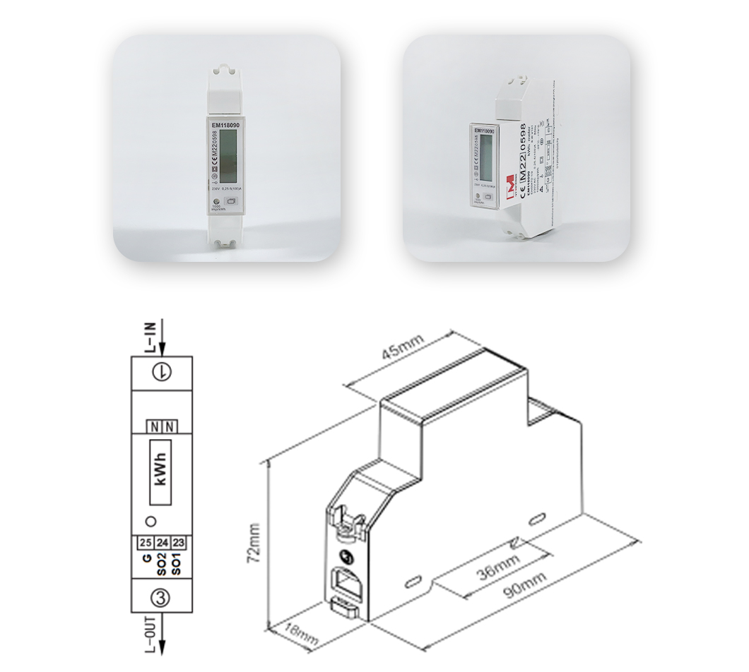 EM118089 EM118090 EM118091 1 Phase 100A MID Bi-directional RS485 Modbus Energy Meter