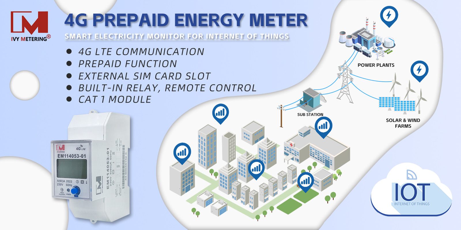 EM114053-01 GSM Prepaid Electricity Eeter Smart Energy Meters GPRS Single Phase Power Meter