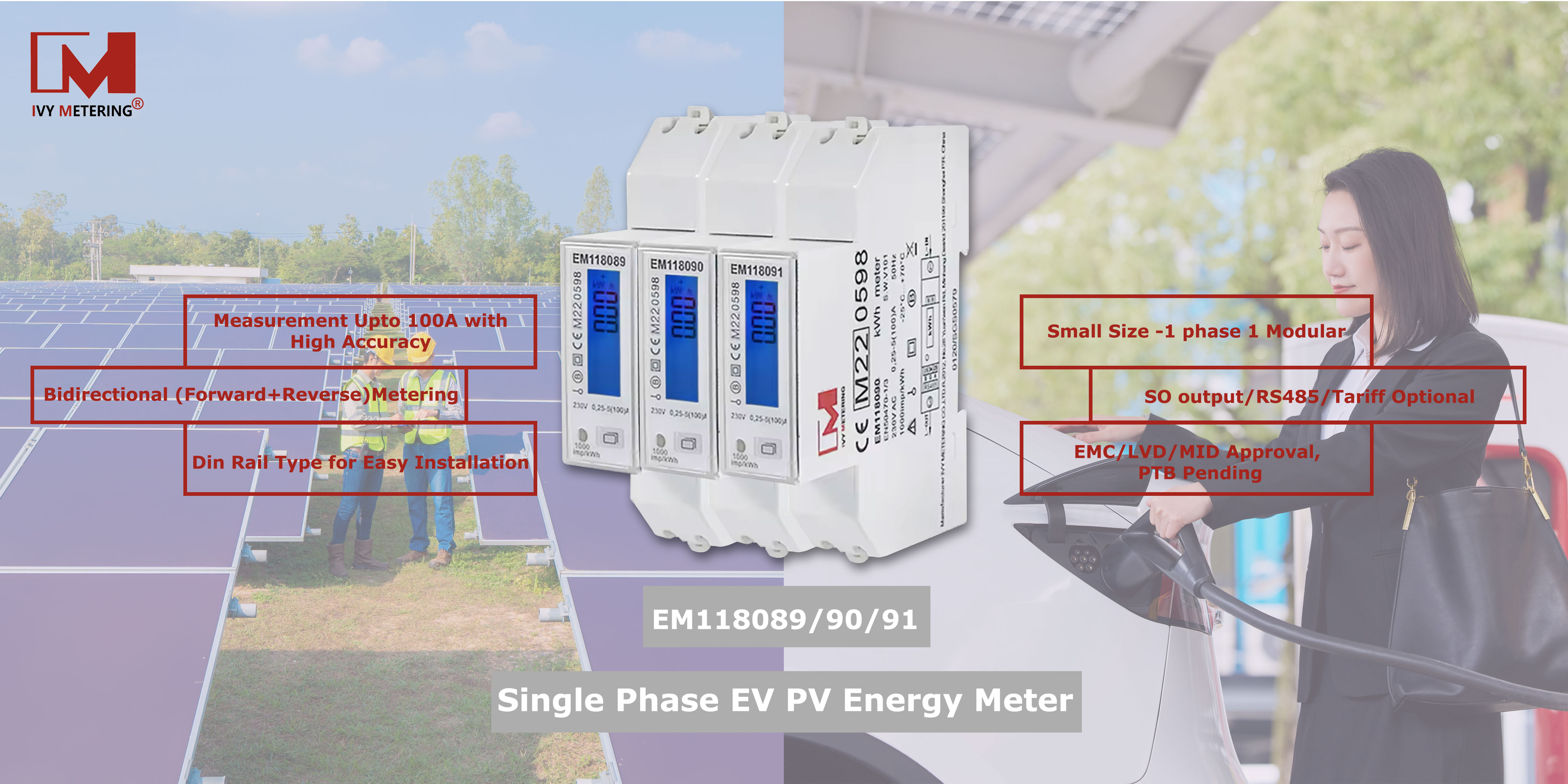EM118090 EMC LVD 230V 5-32A 1 Phase MID Approval RS485 Modbus Energy Meter With Bidirectional Metering