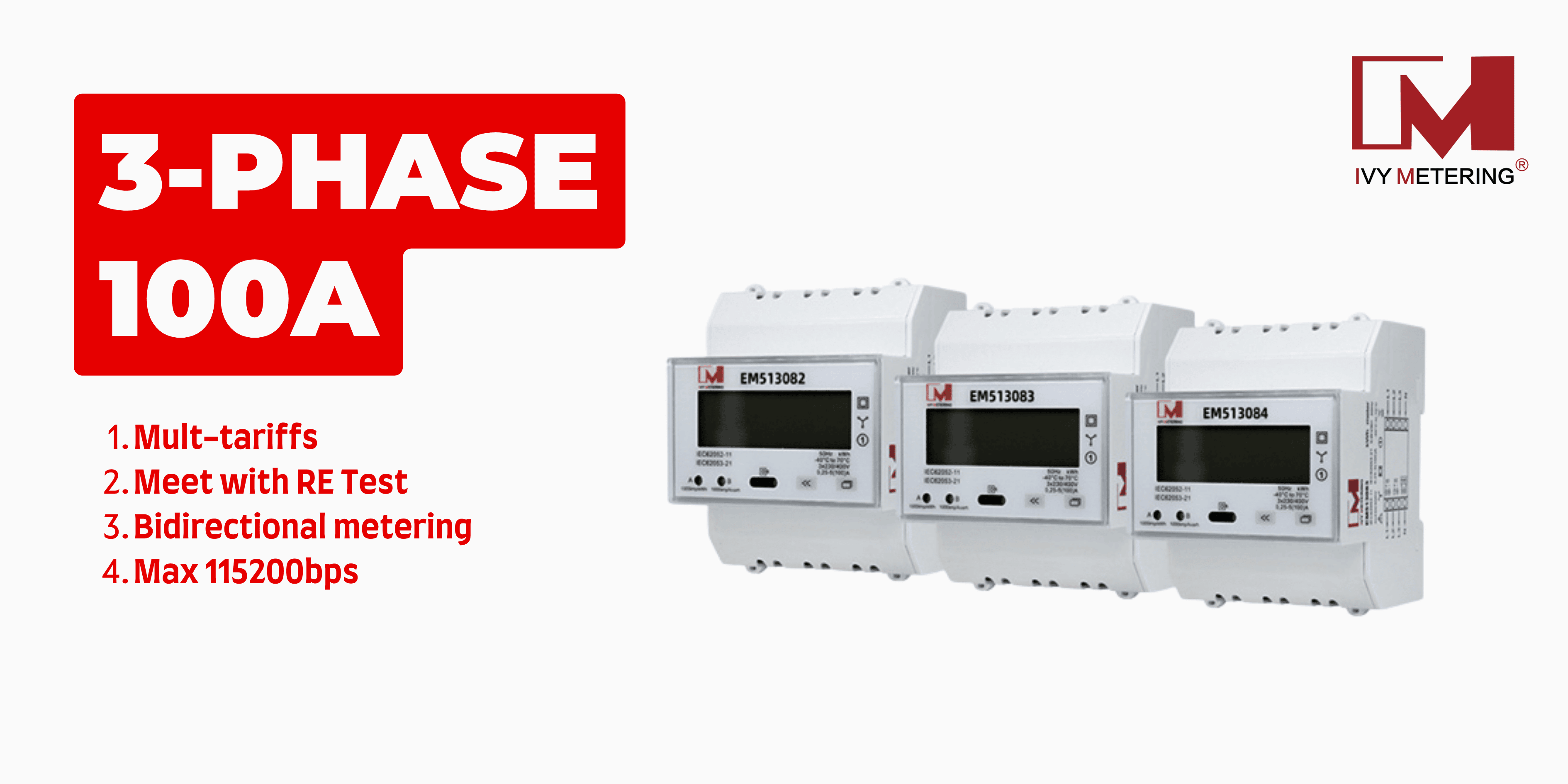 EM513082 DIN-Rail mount modules Three-phase MID electricity meter direct wire 3 phase 100amp meter
