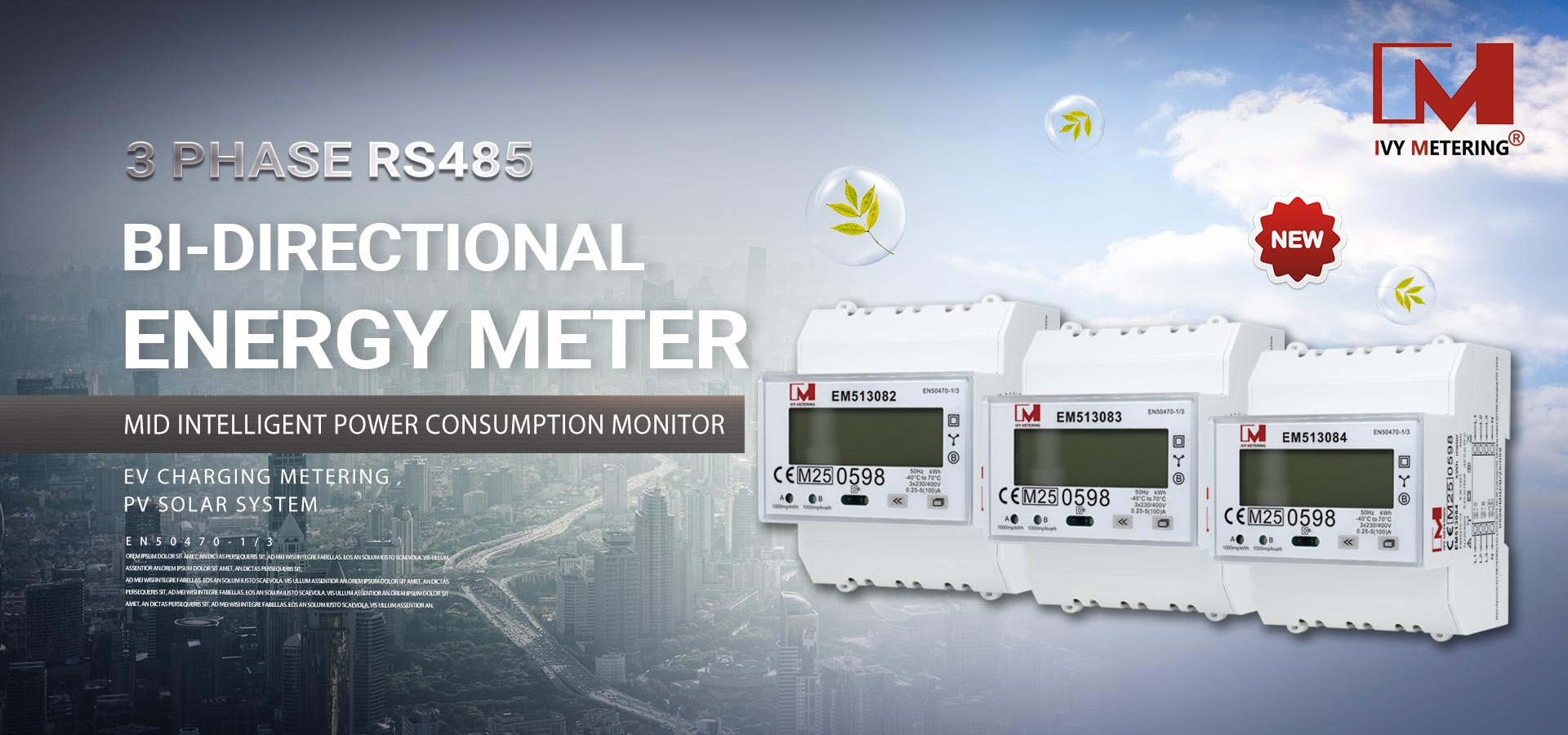 EM513082/83/84 3 Phase Bidirectional Energy Meter DIN Rail RS485 Smart Meter