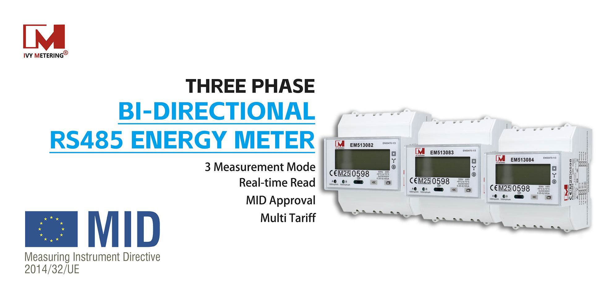 [RS485] EM513083 RS485 Modbus MID Approved Bidirectional 3-Phase Electricity Meter