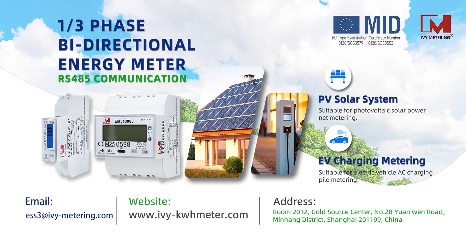 PTB MID certified 1/3 Phase Bidirectional Net Metering RS485 Energy Meters EVSE Meters