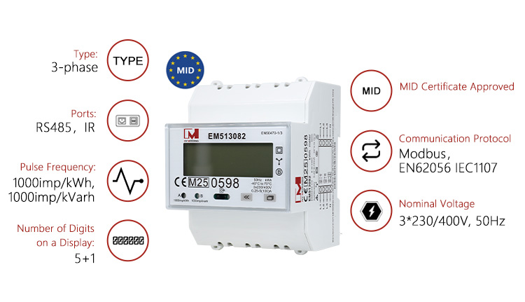 EM513083 3 Phase Bidirectional Electricity Meter Energy Power Motoring Meters With Rs485