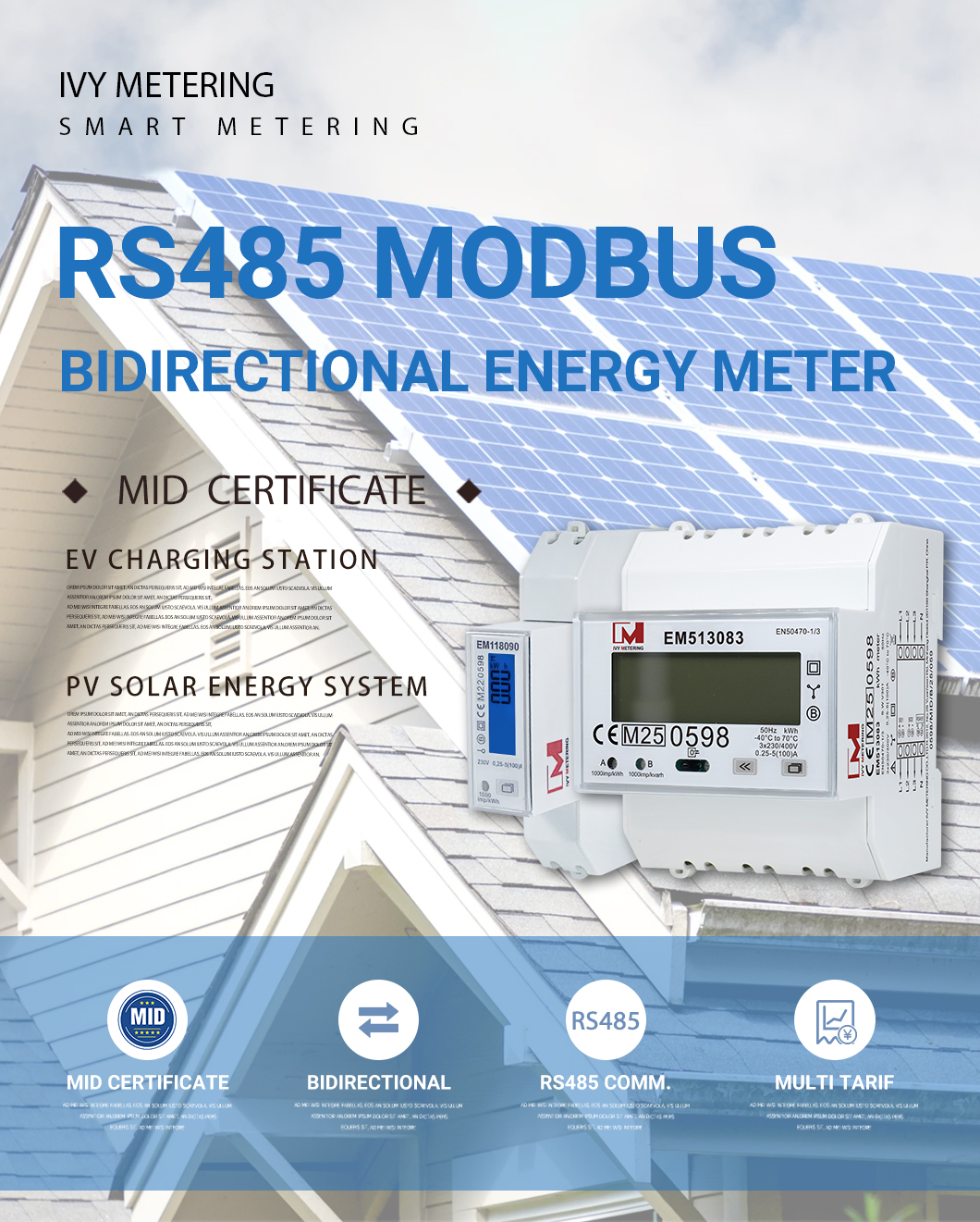 1/3 Phase MID Bidirectional Energy Meter With RS485 Modbus For PV Solar System