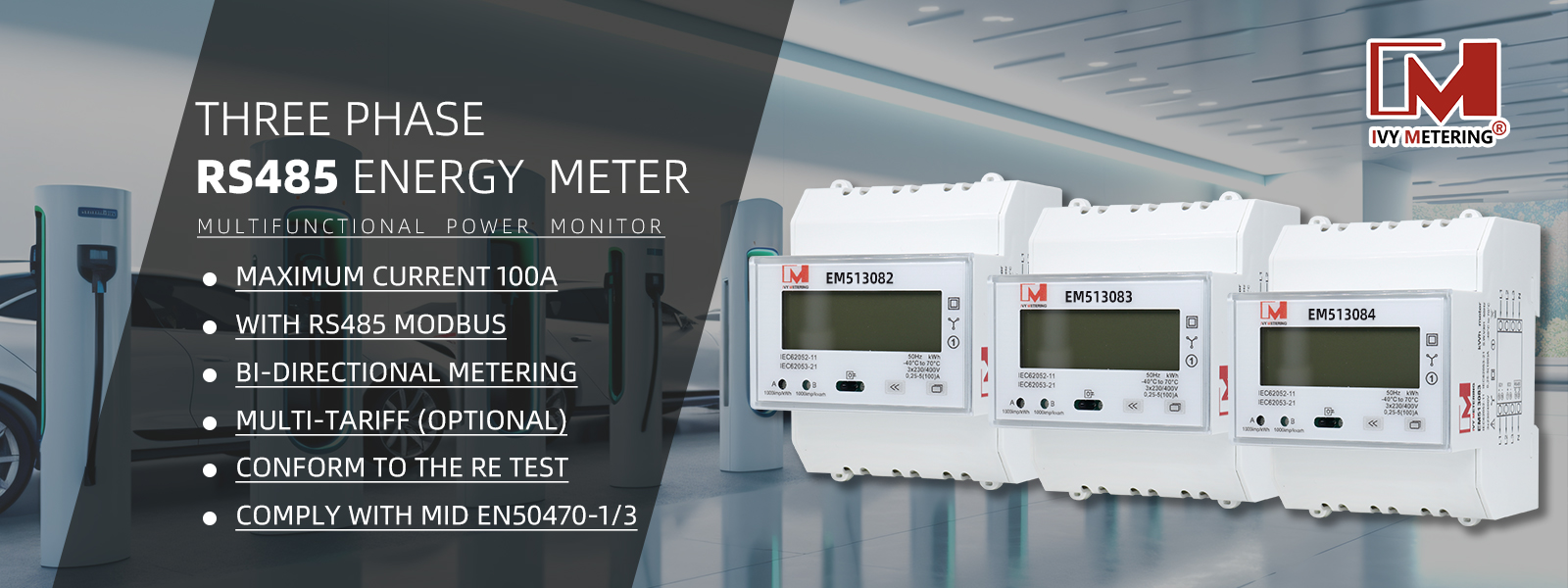EM513082 MID 3 Phase RS485 Modbus Multi Tariff Energy Meter With For EV Charging System