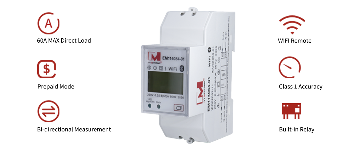 EM114084-01 MID Approved 60A Single Phase Wi-Fi Energy Meter