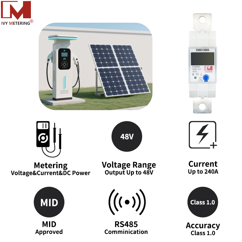 EM613005 8~48V RS485 Modbus DC 48V energy meter DC Energy Meter DC solar power production counter