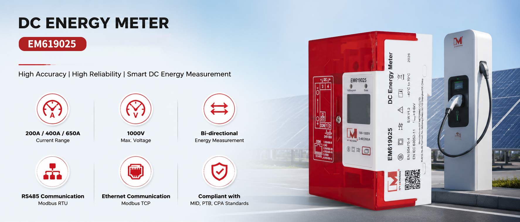 200A DC Energy Meter Compliant with MID/ PTB/ Eichrecht for EV PV Solution