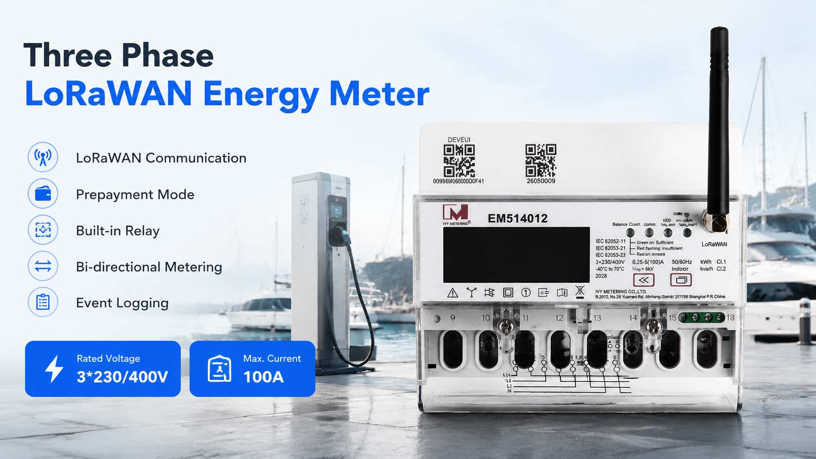 3 Phase Lorawan Energy Meter with Built in Relay Remote Control 80A 100A  MID EU868mMHz