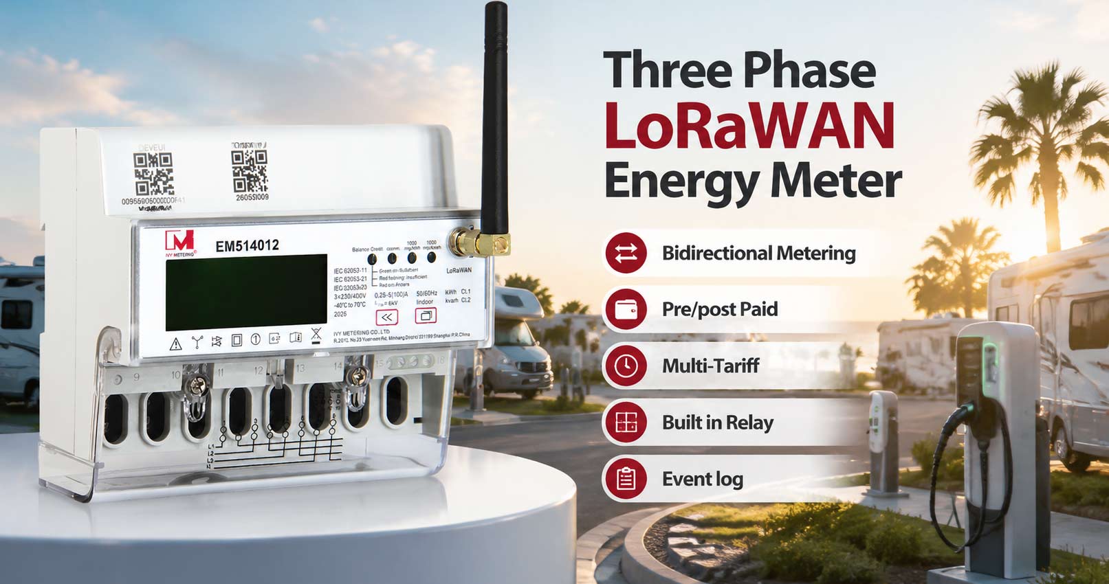 3 Phase Lorawan Energy Meter with Built in Relay Remote Control 80A 100A  MID EU868mMHz