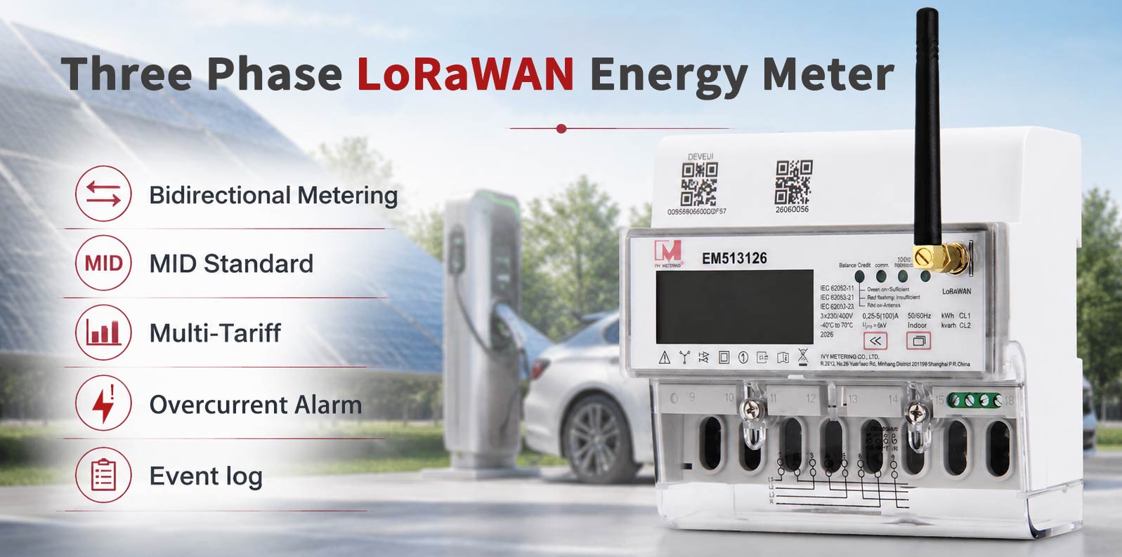 Three Phase LoRaWAN Smart Energy Meter with Modbus Communication – DIN Rail Mounted Multifunctional Electricity Meter