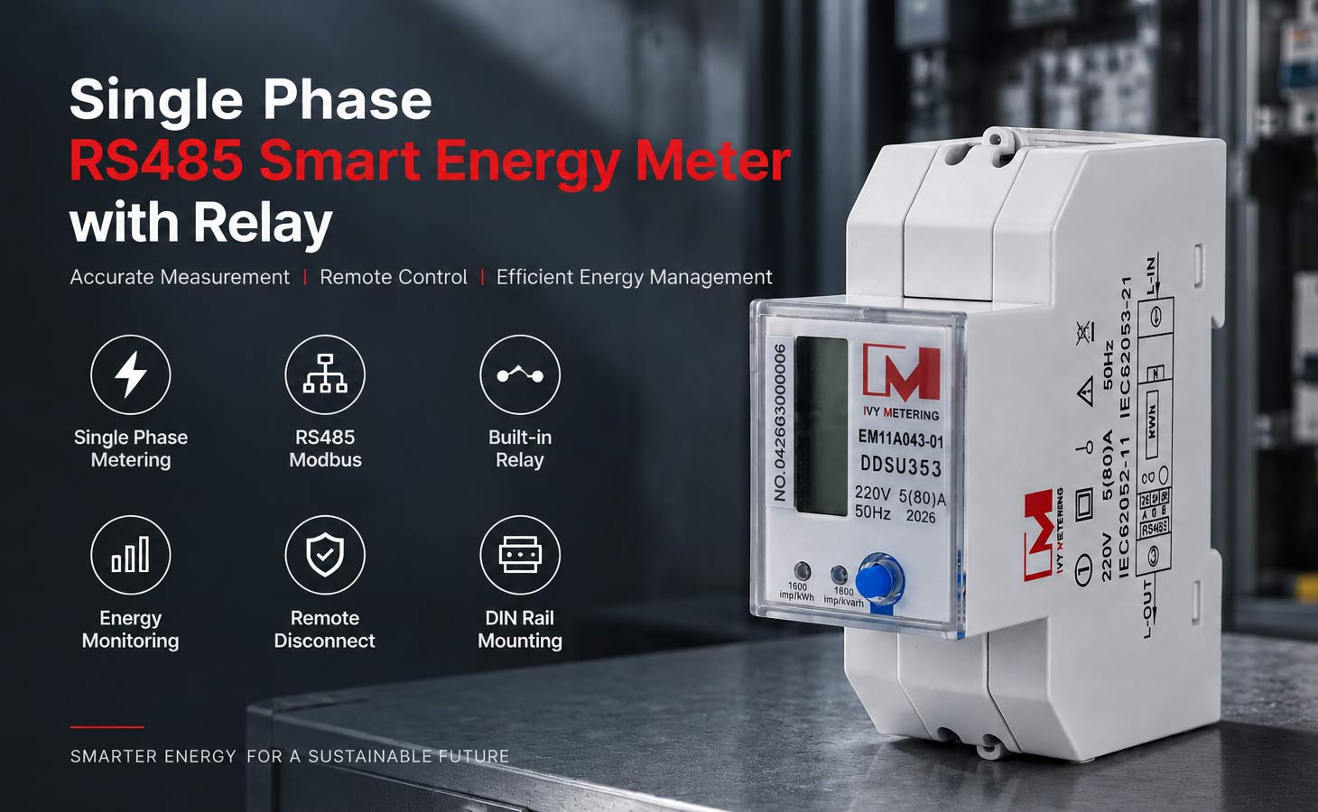 Built in Relay Rs485 AC Energy Meter Modbus Control For Rental Housing