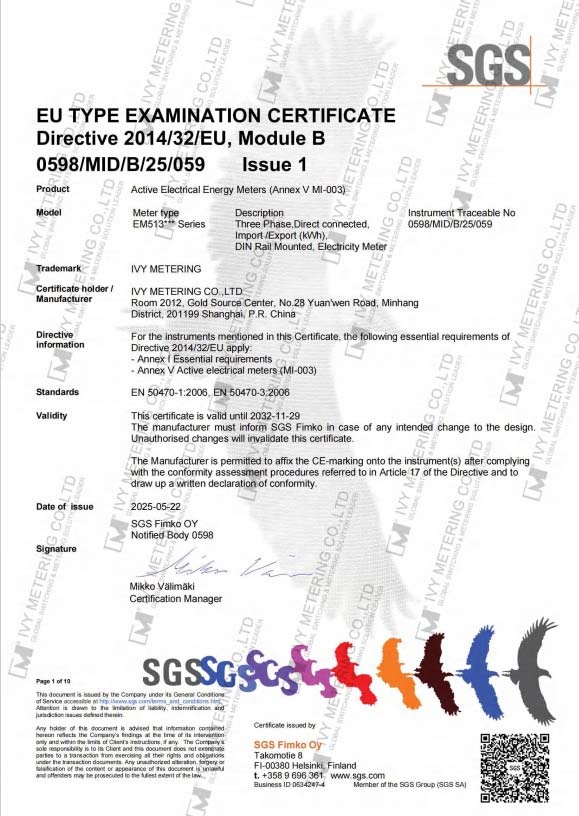 EM513082/83/84 3-Phase MID Energy Meter with RS485 Modbus, 100A and Bidirectional Measurement