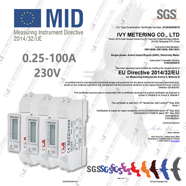 32A Single Phase LCD Display RS485 Bidirectional Energy Meter AC Charger Power Meter EM118089 90 91