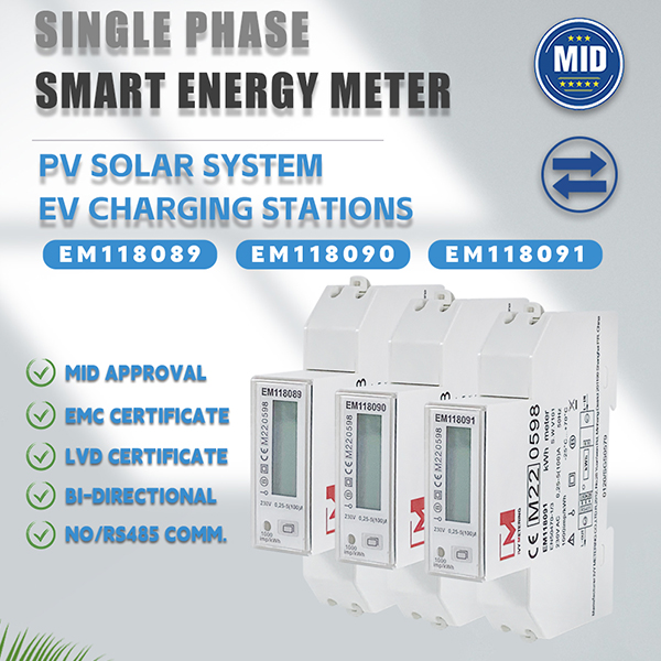 EM118089/90/91 1 Phase RS485 Modbus Bidirectional Energy Meter For EV Charging Station