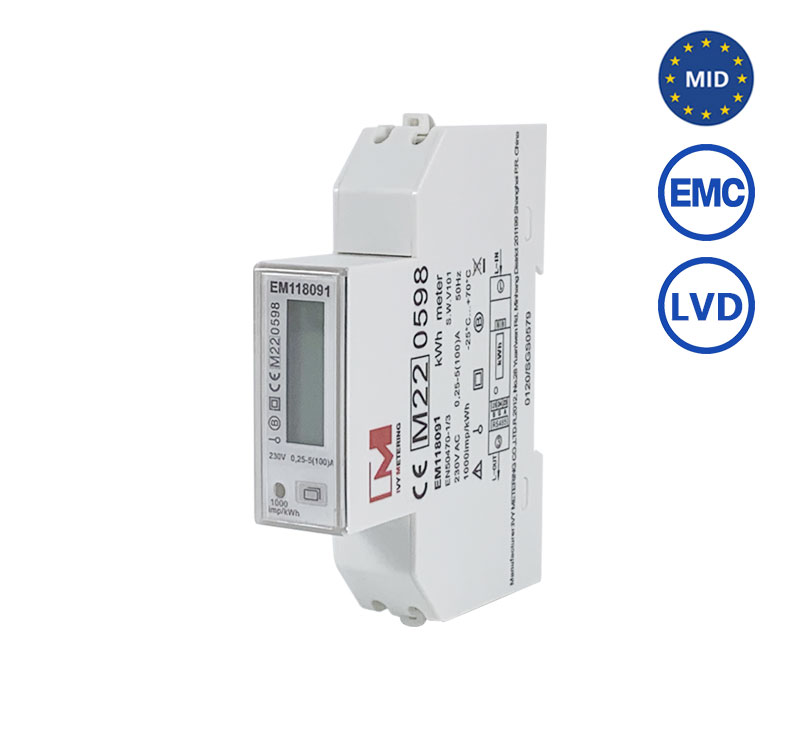 [Renewable energy]EM118091 DIN Rail Mounted Single Phase 100A MID Bi-directional Energy Meter for solar bes ems