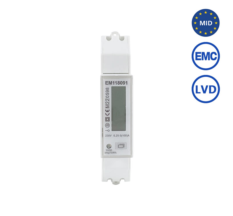 [Renewable energy]EM118091 DIN Rail Mounted Single Phase 100A MID Bi-directional Energy Meter for solar bes ems