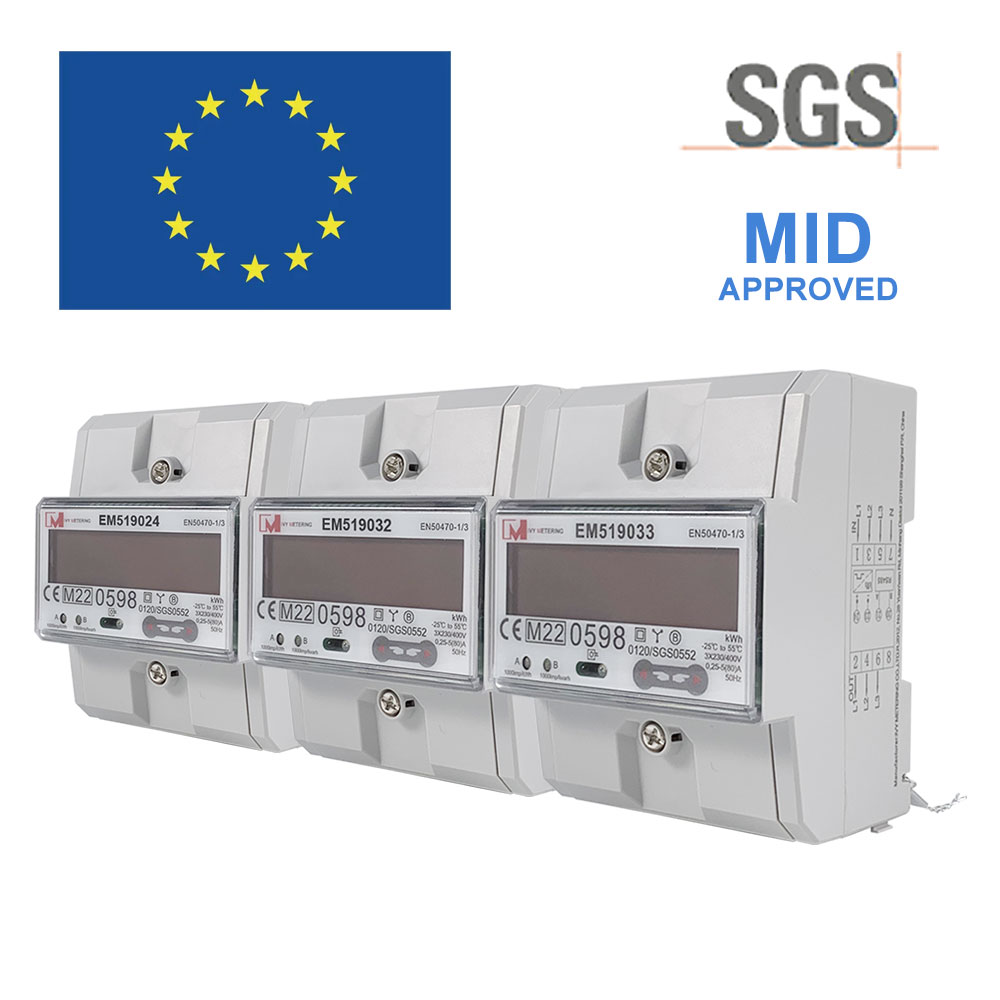EM519032/33/24 MID Certified Three-Phase DIN Rail Energy Meter with Active & Reactive Power Measurement and RS485/IR