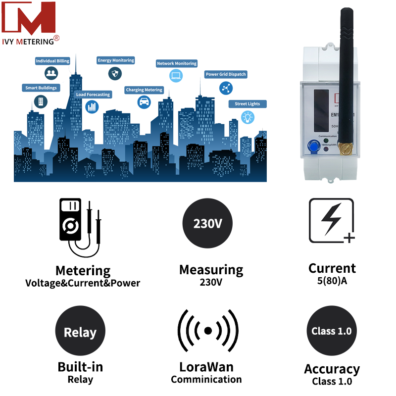EM114039-01 MID single-phase electronic multi-function post-paid din rail meter with LoRaWAN